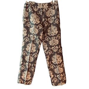 Talbots 8P Gold Paisley Silk Wool Side Zipper Elegant Lined Cigarette Pants